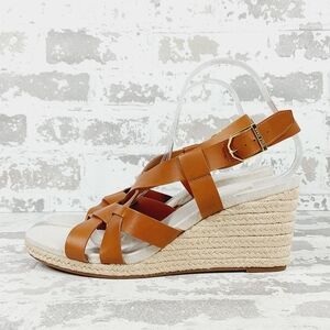 New Cole Haan Women's Crystal Brown Leather Wedge Sandal O451
